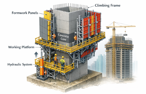 self climbing formwork แบบหล่อปีนเขาด้วยตนเอง